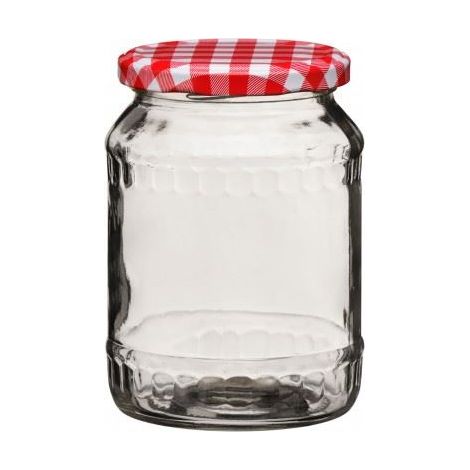 Premier Housewares Clear Glass Jar with Red Gingham Lid - 630ml (1/3)