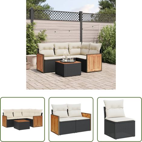 vidaXL Rattanmöbel - 5-tlg. Garten-Sofagarnitur mit Kissen Schwarz Poly Rattan (1/5)