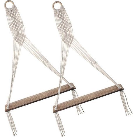 Étagère suspendue tissée, étagère en bois compatible, rangement, 2 pièces, étagères murales flottantes en macramé (1/5)