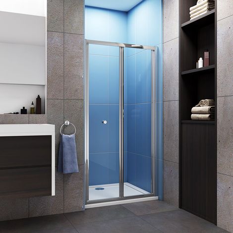 Acezanble 860mm Bathroom Bi Fold Shower Door Enclosure Walk In Glass Screen Panel 1850mm Height (1/3)
