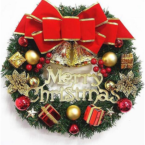 Couronne de Noël artificielle - Couronne de Noël - Décoration de porte - Décoration de Noël - Décoration de Noël - Pour porte - Extérieur - Noël - Feste - Portes - Feste - Décoration - Noeud rouge - 3 (1/3)