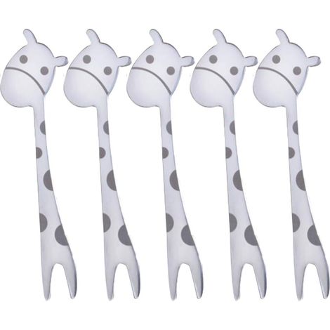 Lot de 5 fourchettes à fruit en acier inoxydable avec motifs animaux, couverts enfant pour maison et pique-nique, adorables (1/5)