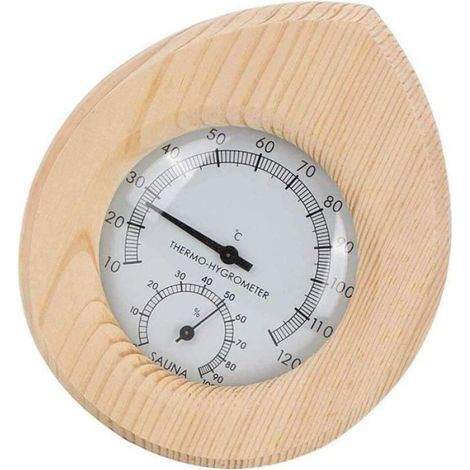 Thermometre Hygrometre Sauna - Bois Pin Blanc - Plage 10°C à 120°C et 0% à 100% - Pour Spa Piscine Interieure Espace Bien-Etre - 1 Unite (1/4)