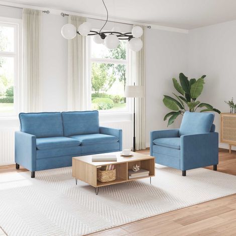 vidaXL Sofa Set 2 pcs Blau Stoff (1/5)