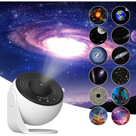 Projecteur Galaxie, projecteur d'étoiles de planétarium 13 en 1, veilleuse ciel étoilé réaliste avec constellations du système solaire et lune, noir et blanc (1/5)