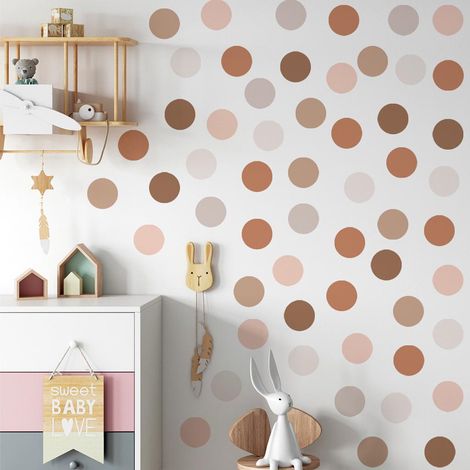 Lot de 6 stickers muraux ronds à pois, déco adhésive pour chambre, salon et mur TV, pastilles autocollantes murales (1/5)
