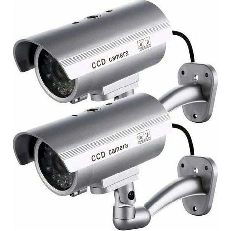 2 fausses caméras d'extérieur, pour une utilisation intérieure et extérieure, avec lumière LED clignotante (argentée) (1/4)