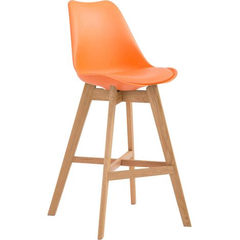 Tabouret de bar style scandinave avec repose-pieds en bois assises en plastique et synthétique orange 100000933 (1/2)