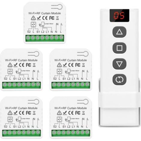 Ecleanfy-Module de contrôleur de volet roulant intelligent sans fil 5 pièces avec 1 télécommande RF, contrôleur WIFI compatible avec le contrôle de l'application Google Home/Alexa et commutateur manue