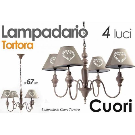Lustre Shabby gris tourterelle à 4 lumières avec abat-jour
