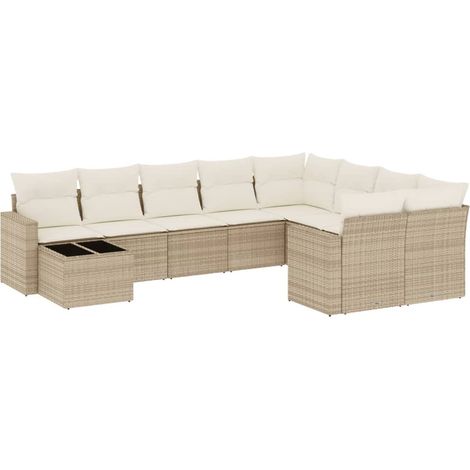 Maison Exclusive - Set Divano da Giardino 10 pz con Cuscini Beige in Polyrattan (1/5)