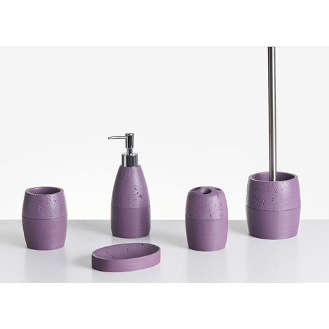 Set di 5 accessori per il bagno Dispenser per portasapone Spazzola da toilette Porta spazzolini viola Yarapa