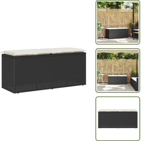 vidaXL Banc de jardin avec coussin noir 110x40x44 cm résine tressée