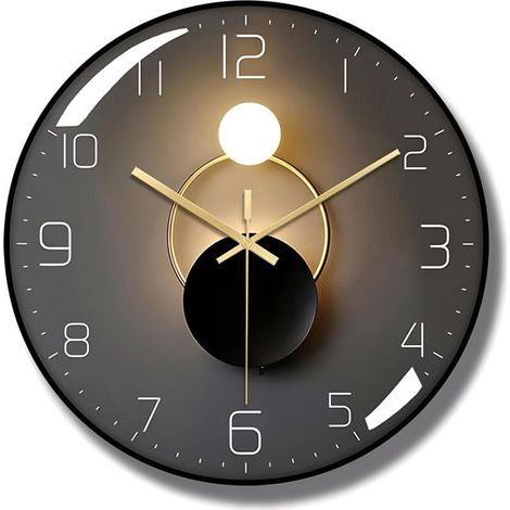 12-Zoll-Wanduhr, geräuschlos, rund, große 3D-Wanduhr mit gebogenem Glas, batteriebetrieben, dekorative Wanduhr, für Wohnzimmer, Schlafzimmer, Büro, Wanddekoration – Schwarz (1/4)