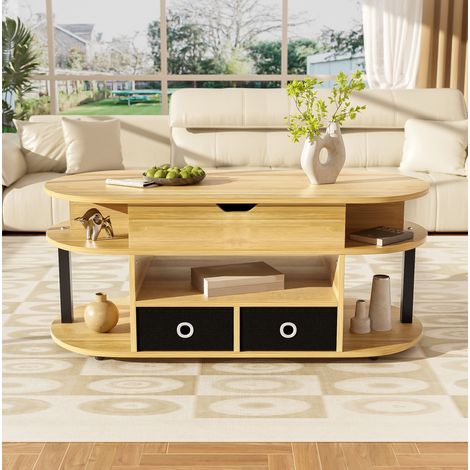Couchtisch mit Hubplatte und Stauraum, 105 x 50 x 45/60 cm, Holz und Schwarz HAVRYA (1/5)