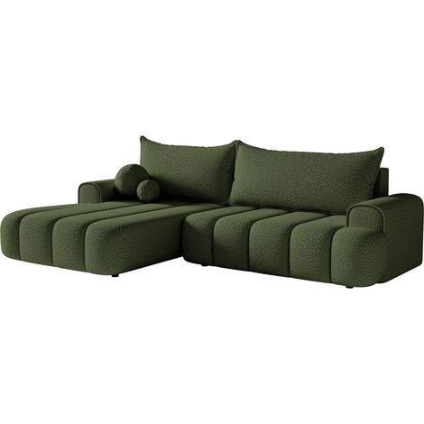 Selsey DANDELINO - Ecksofa mit Schlaffunktion, Stauraum und Bouclé-Bezug, khaki, links