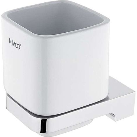 Nimco Maya - Zahnbürste und Zahnpastadose mit Halter, Keramik/Chrom, weiß MA 29058K-26