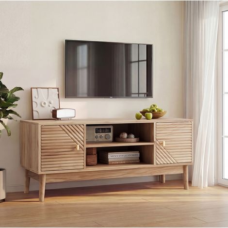 Mueble TV 110 x 40 x 48 cm de MDF color roble, estilo Mid-Century, para TV de 32/45 pulgadas (1/5)