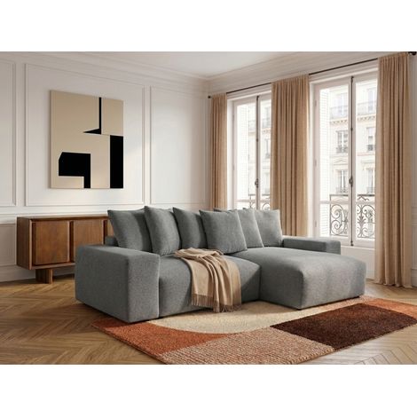 BOBOCHIC - Canapé d'angle convertible réversible coffre VOLTAIRE tissu chiné   Gris foncé (1/5)