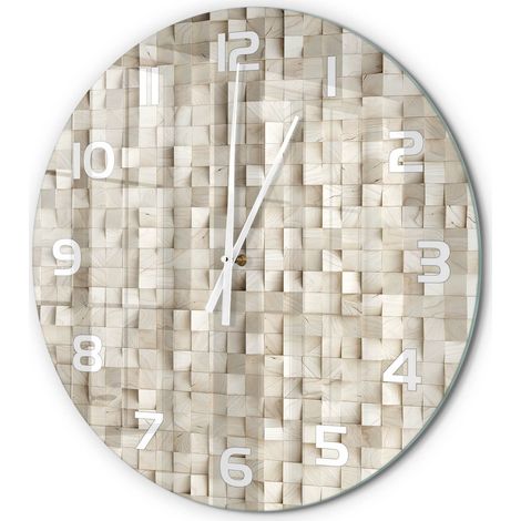 Horloge Murale Ronde Prête à Accrocher Verre Trempé Silencieuse et Moderne Cubes en bois fi 60 cm (1/5)