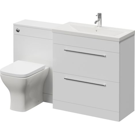Napoli 390 Cento Gloss White 1400mm 2 Drawer Vanity Unit Toilet Suite with Glide Basin - 1400mm - Chrome 480mm HandleWith Kingston Toilet Pan and Seat