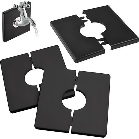 3 Pièces - Cache Tuyau - Rosace Mitigeur - Plastique ABS Adhésif Carré Pour Tuyau 28 MM Salle De Bain Cuisine Noir 6x6 CM (1/5)