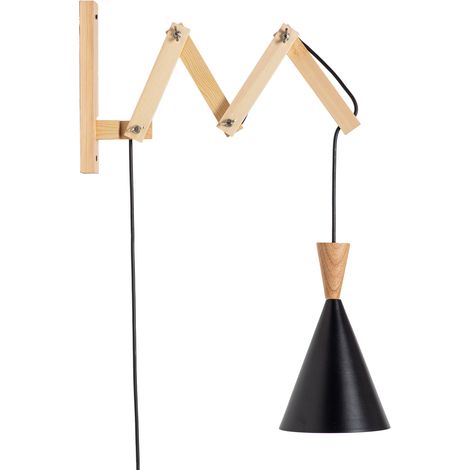 Applique murale extensible bois moderne métal noir bois naturel E27