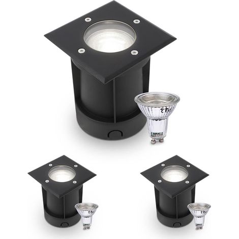 LED Bodeneinbaustrahler Schwarz eckig 230V IP67 - Leuchtmittel: GU10 5W 4000K DIMMBAR - Anzahl: 3x (1/5)