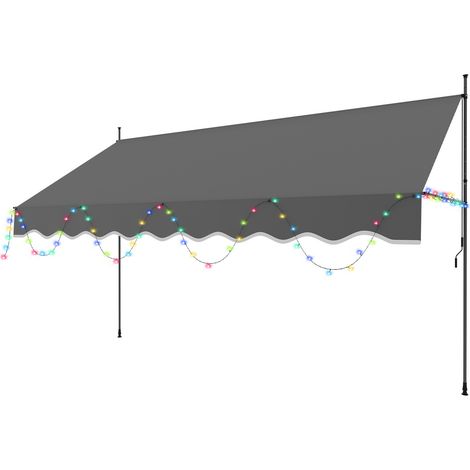 Wolketon Markise Klemmmarkise mit Handkurbel Sonnenschutz und UV-Schutz und wasserfestund höhenverstellbar Gelenkarm mit LED 200cm