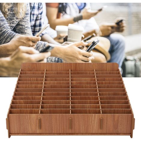 Support de téléphone à 48 compartiments, support de téléphone en bois couleur chêne, organiseur de bureau, boîte de rangement pour salle de classe/bureau (1/5)