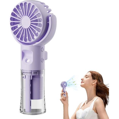 Ventilateur-brumisateur portable rechargeable 4 vitesses – Refroidisseur évaporatif violet pour extérieur et intérieur, batterie intégrée (1/5)