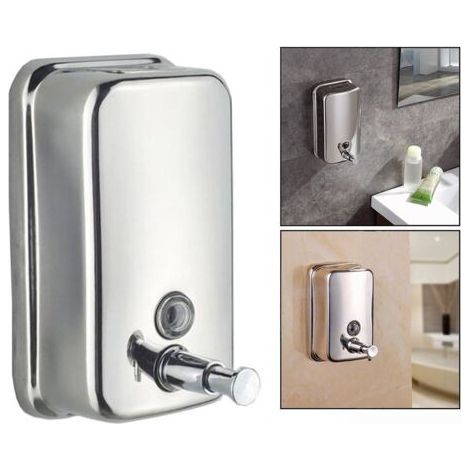 500ml Stainless Steel Wall Mounted Soap Dispenser - Wall Mounted - Clear Soap Level Window - Copper Push Button (1/5)