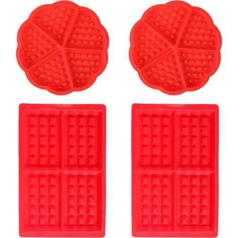 Moule à Gaufre Silicone -Bakeware-Plaque de cuisson Anti-adhésif gaufrée moules à Muffin biscuit en Forme carrée en forme de coeur 4 PCS