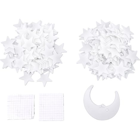 Autocollants étoiles lumineuses, 200 étoiles et 1 lune fluorescentes élégantes, phosphorescentes, pour mur et plafond de chambre, blanc laiteux, 3,8 cm / 1,5 po (1/5)