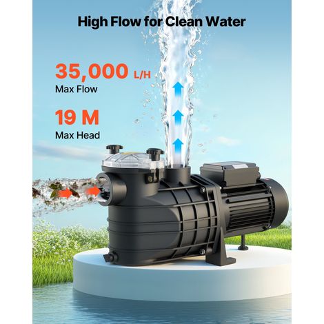 Pompe Piscine 3000 W Pompe Filtration Piscine 35000 L/h pour Piscines Hors Sol Enterrées, Spa, Vitesse Unique, avec Panier Filtre, Minuterie, 2860 tr/min, Hauteur Refoulement 19 m, 220-240 V CA (1/5)