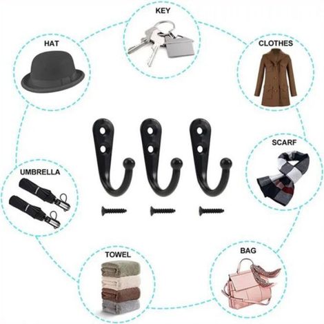 10 crochets muraux noirs avec vis de fixation, crochets robustes pour peignoirs, chapeaux et clés, idéaux pour la cuisine (1/3)