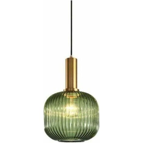 Vintage industrial pendant light, retro modern style hanging ceiling light, glass lampshade with polished brass socket [Energy class A++] (1/4)