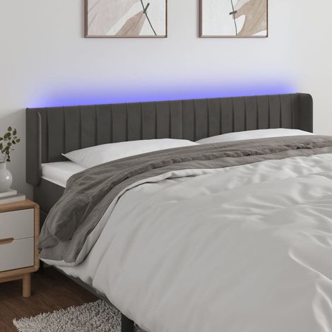 Tête de lit à LED - Design industriel - Pour Lit adulte - Gris foncé 203x16x78/88 cm Velours Chic-719299 (1/5)