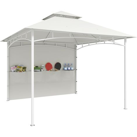 Outsunny – Kiosque de jardin 3 x 3 m – Toit en polyester UPF30+ à double couche – Structure en acier avec crochet de plafond – Rideaux avec poches de rangement
