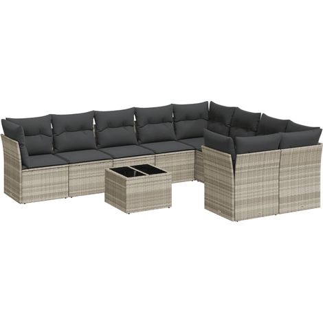 Maison Exclusive - Set Divano Giardino 10 pz con Cuscini Grigio Chiaro Polyrattan (1/3)