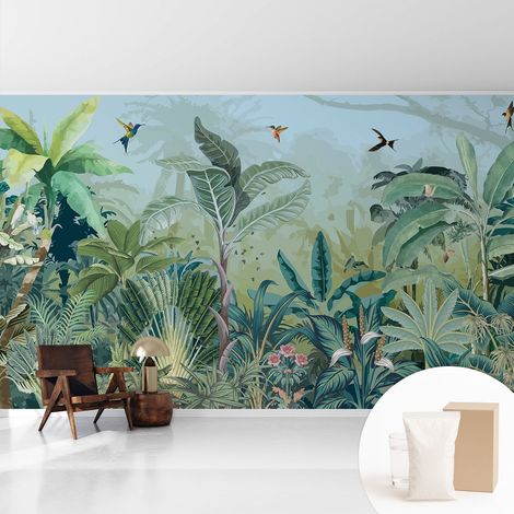 Papier peint intissé décoratif pour salon chambre et cuisine Facile à poser avec colle Nature tropicale 416x254 cm (1/5)