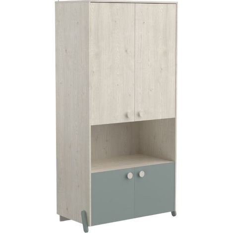 Armario Infantil Ilian con cuatro puertas en color roble Topanga y verde 183x89x50 cm (1/5)