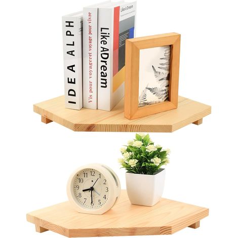 2 Pcs Etagere Angle Murales, Etagere Murale Bois, étagères d'angle Flottantes, étagère Murale d'angles en Bois de chêne Vintage pour Cuisine, Salle de Bain, Chambre, Salon (1/5)
