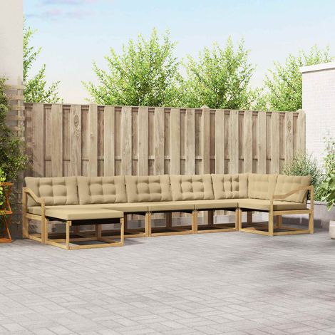 vidaXL Outdoor-Sofagarnitur 7 Stk. Weiß und Beige Massivholz Akazie (1/5)