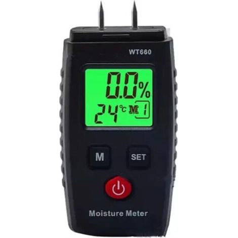 Testeur Humidité, Détecteur d'Humidité à Broche avec 3 Modes, Écran LCD avec rétroéclairage vert, Détecteur de Moisissures pour Bois et Matériaux de Construction. (1/2)