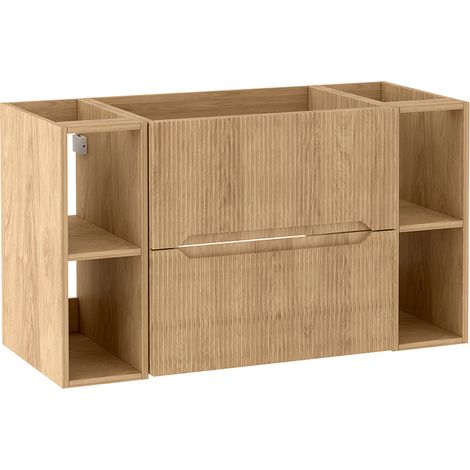 Meuble sous vasque suspendu avec 2 étagères L.100 cm effet chêne Hikora NOVO Furnidea (1/5)