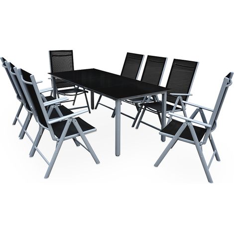 Casaria Tavolo e Sedie da Giardino Alluminio Bern 9 pz Schienale Regolabile Set da Pranzo Esterno Argento (1/5)