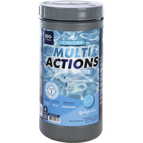 Chlore Multi Actions Piscine - Traitement Complet Longue Durée - Galets 250 g Pot 1kg - Edg by