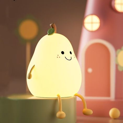 Veilleuse en forme de poire, commande tactile, chargement USB, fonction minuterie, lampe de chevet pour enfants, jouet cadeau. (1/3)