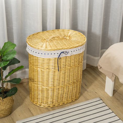 CHICFURN Cesto de ropa con tapa 51x38x57 cm de mimbre natural, 100 L (1/5)